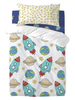 Günstiges Wohn Textil Geschäft 13 Bettwäsche-Set "Space Rocket" In Weiß/ Hellblau