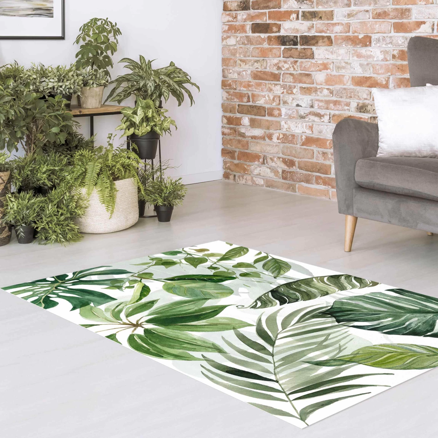 Vinyl-Teppich - Aquarell Tropische Blätter Und Ranken In Grün 4 Vinyl-Teppich - Aquarell Tropische Blätter Und Ranken In Grün – Bild 4