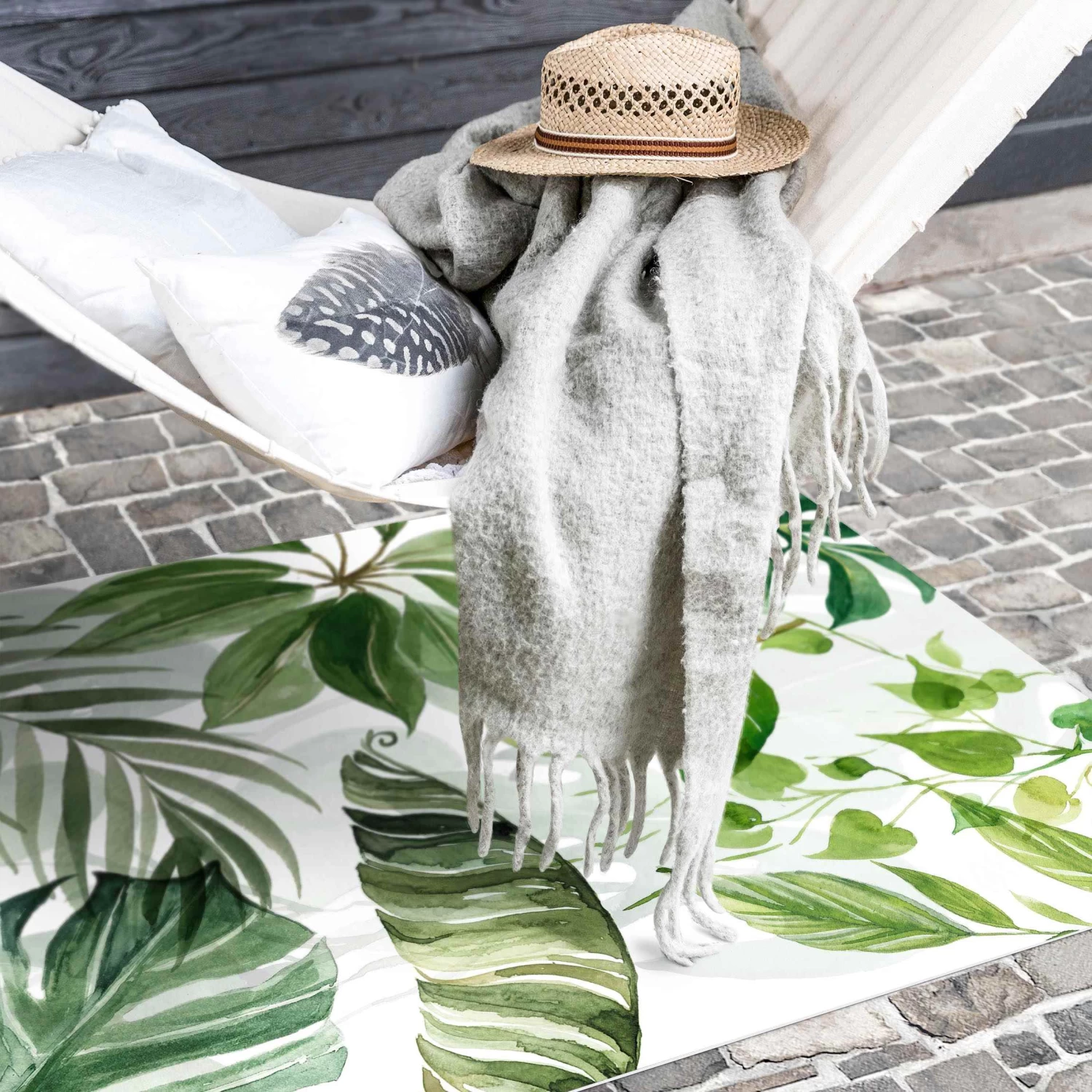 Vinyl-Teppich - Aquarell Tropische Blätter Und Ranken In Grün 5 Vinyl-Teppich - Aquarell Tropische Blätter Und Ranken In Grün – Bild 5