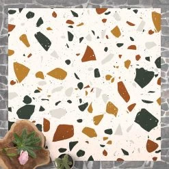 Vinyl-Teppich - Detailliertes Terrazzo Muster Livorno In Braun -Günstiges Wohn Textil Geschäft wallart vinyl teppich detailliertes terrazzo muster livorno in braun 2