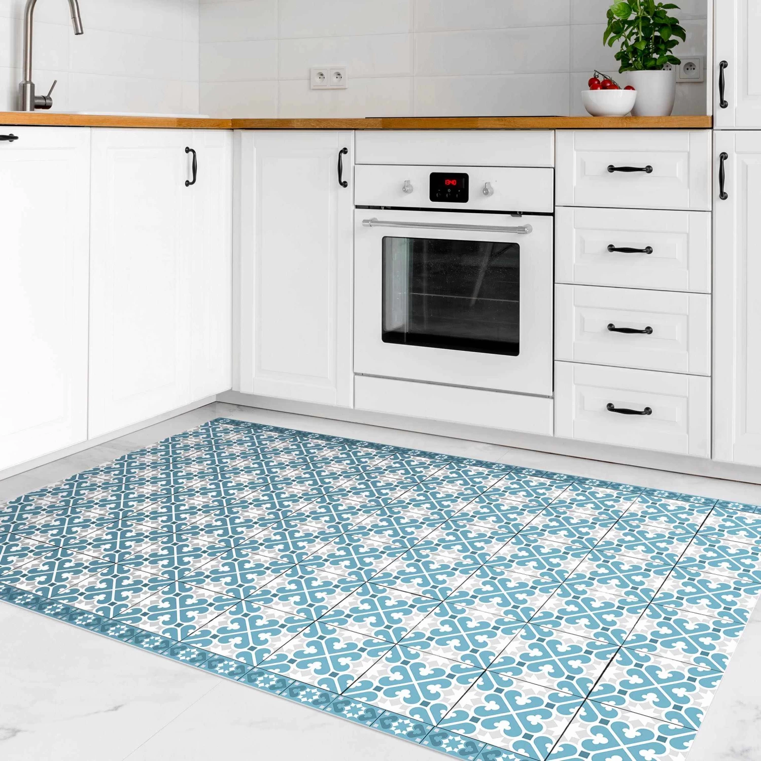 Vinyl-Teppich - Geometrischer Fliesenmix Herzen Blaugrau In Blau 4 Vinyl-Teppich - Geometrischer Fliesenmix Herzen Blaugrau In Blau – Bild 4