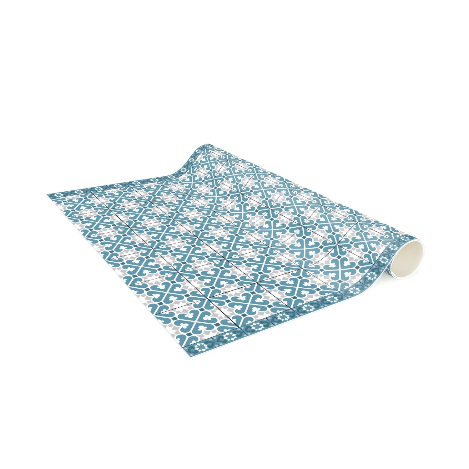 Vinyl-Teppich - Geometrischer Fliesenmix Herzen Blaugrau In Blau 6 Vinyl-Teppich - Geometrischer Fliesenmix Herzen Blaugrau In Blau – Bild 6