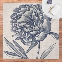 Vinyl-Teppich - Indigo Blüte Auf Leinen I In Blau -Günstiges Wohn Textil Geschäft wallart vinyl teppich indigo blute auf leinen i in blau 2