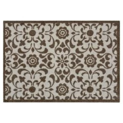 Kurzflor Fußmatte Ornament Taupe Beige Creme 50x70 Cm
